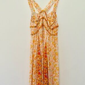 Free People Orange and yellow floral maxi dress with rushing detail
